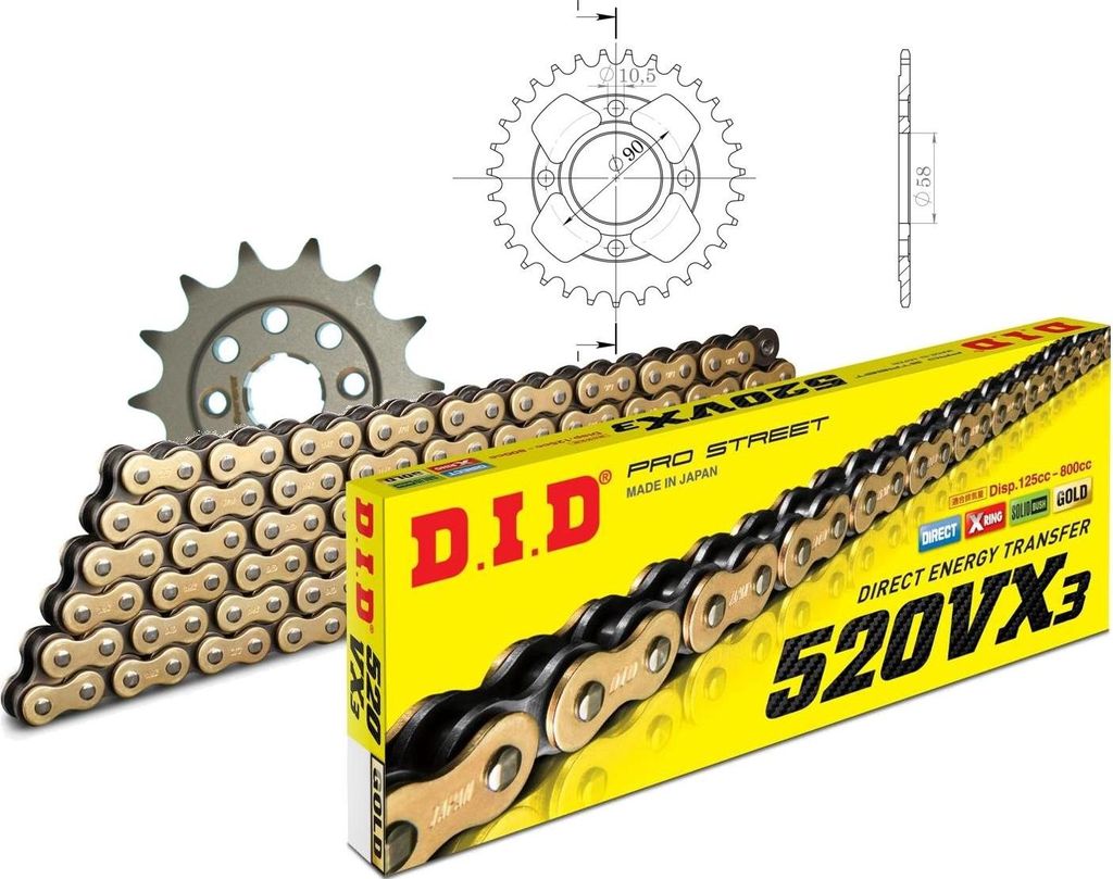 Kit Stahl passend für Honda CB250 Twofifty 92-98 14-31-104 DID520VX3(G&B) Niet