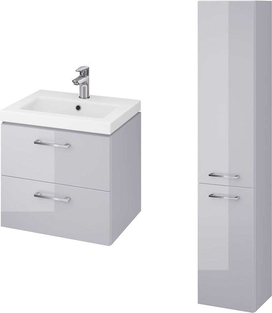 BADLAND Badmöbel Set LARA COMO 50 Waschbecken-Unterschrank mit Hochschrank 150x30x25, 2-Türen, Grau