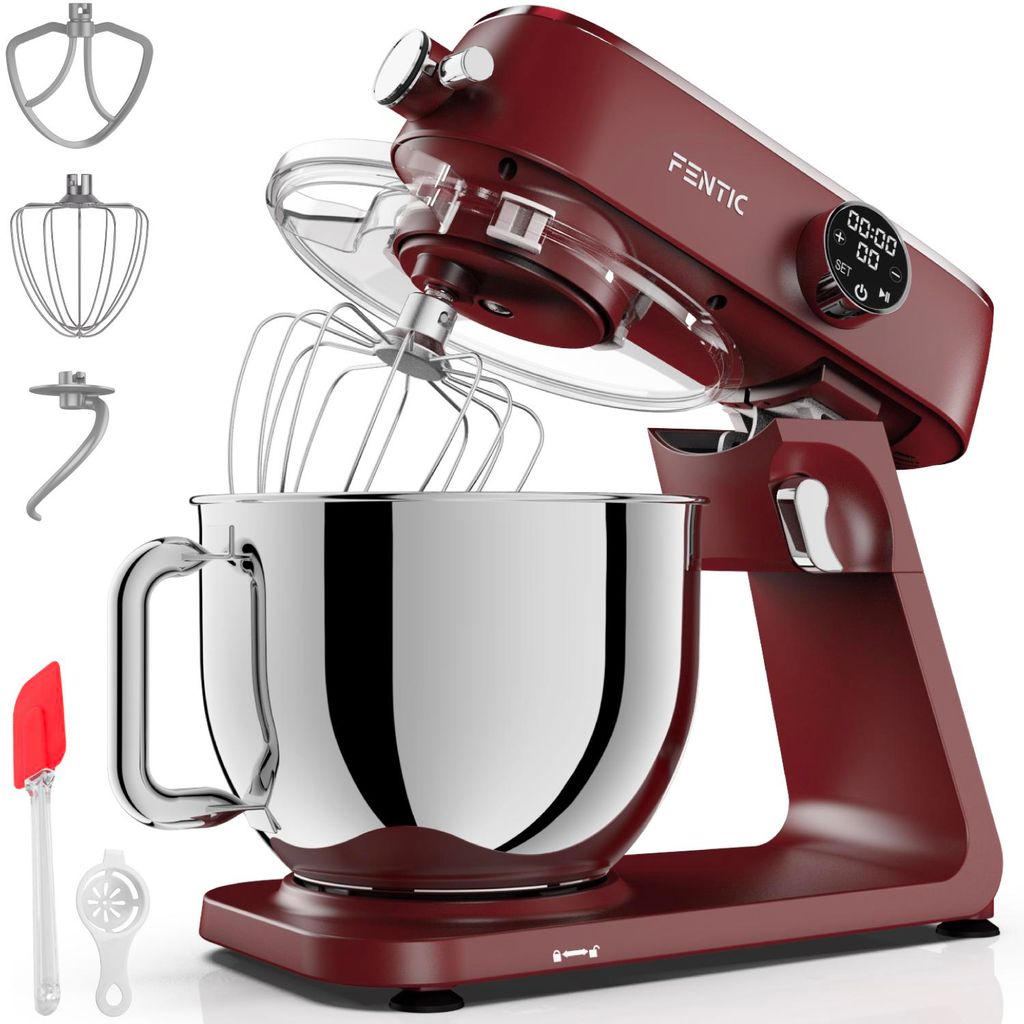 Fentic Küchenmaschine 1800 W, 7 L Edelstahl Rührschüssel, Knetmaschine mit Aluminiumgehäuse, inkl. Rührhaken, Schneebesen, Knethaken und Extra...