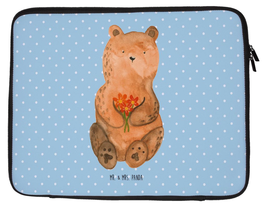 Mr. & Mrs. Panda Laptop Tasche Bär Dankbar 20 x 28 cm - Blau Pastell - Geschenk, Teddy, Danke, Dankeschön, Blumen, Hülle, Laptoptasche, Case, La...