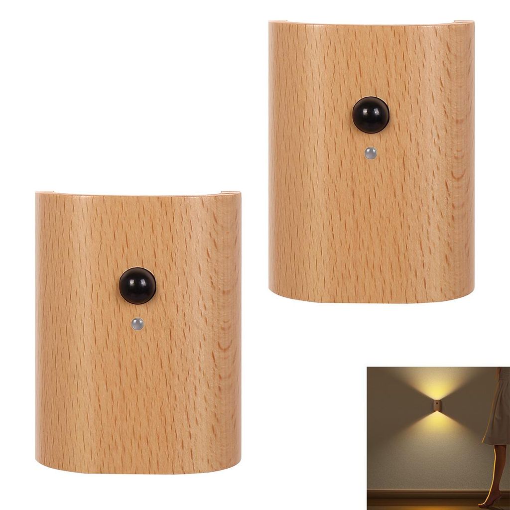 Wandleuchte Innen mit Bewegungsmelder, Holz Wandleuchte mit Produktbild 