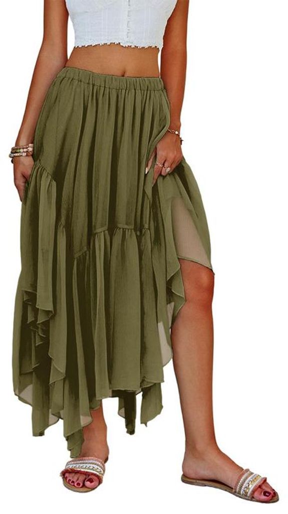 Imily Bela Sommerliches Boho-Maxikleid für Damen, lässiger asymmetrischer High-Low-Saum, fließendes Boho-Maxikleid