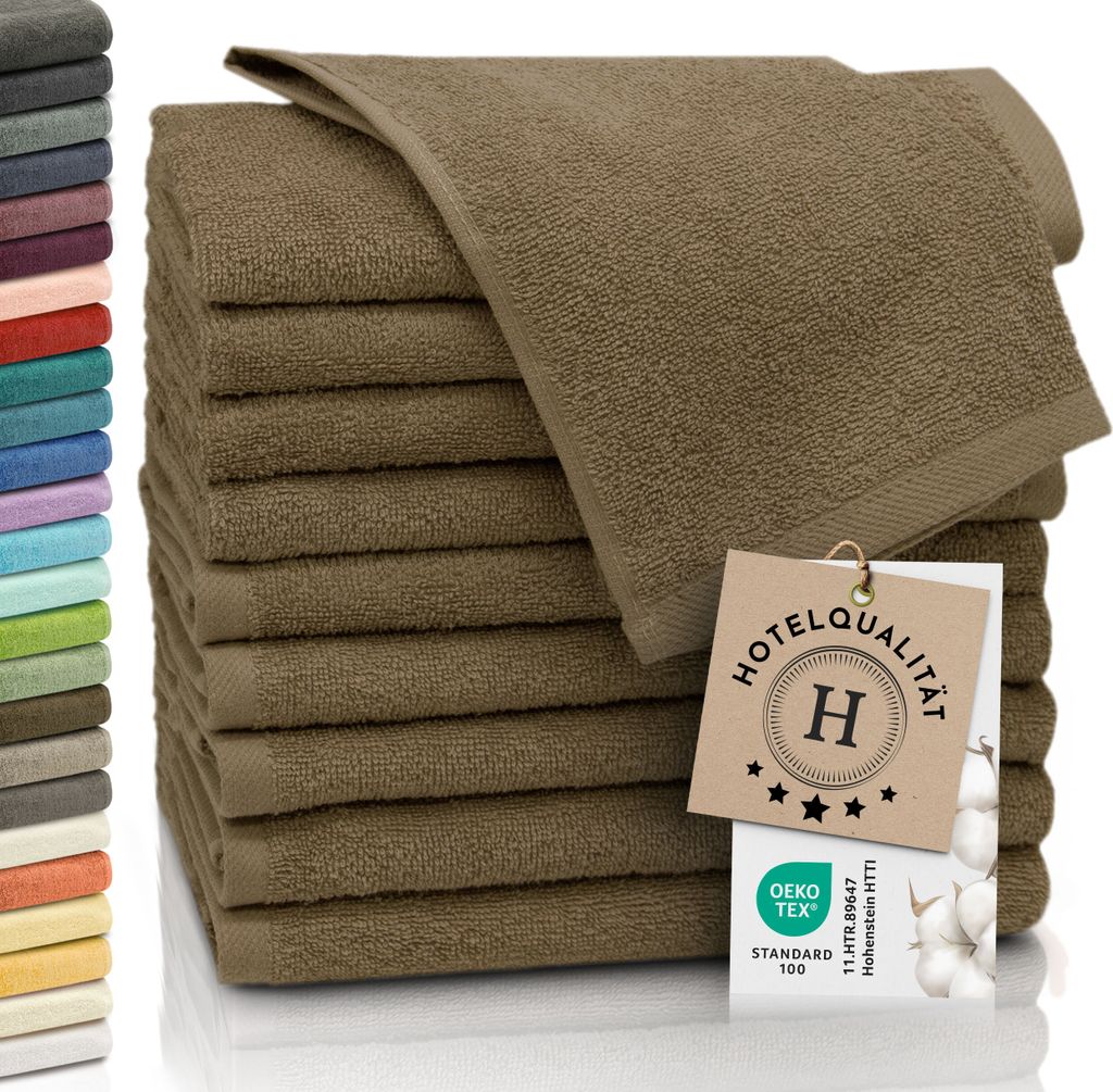 10er Set Gästetücher, Baumwolle, 30x50 cm, 420g/qm, braun Produktbild 