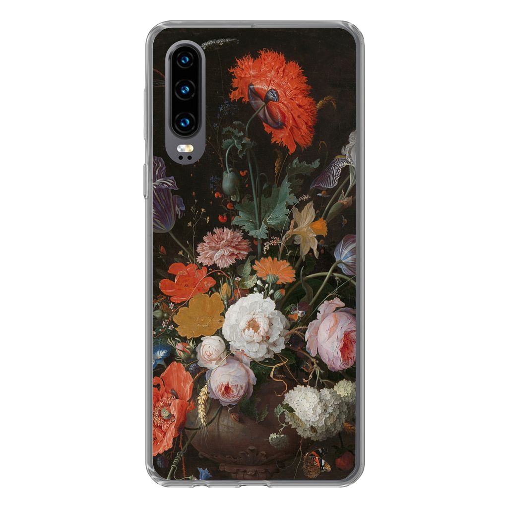 MuchoWow Handyhülle Schutzhülle Hülle für Huawei P30 Stilleben mit Blumen und einer Uhr - Gemälde von Abraham Mignon Silikon Softcase Handy ...