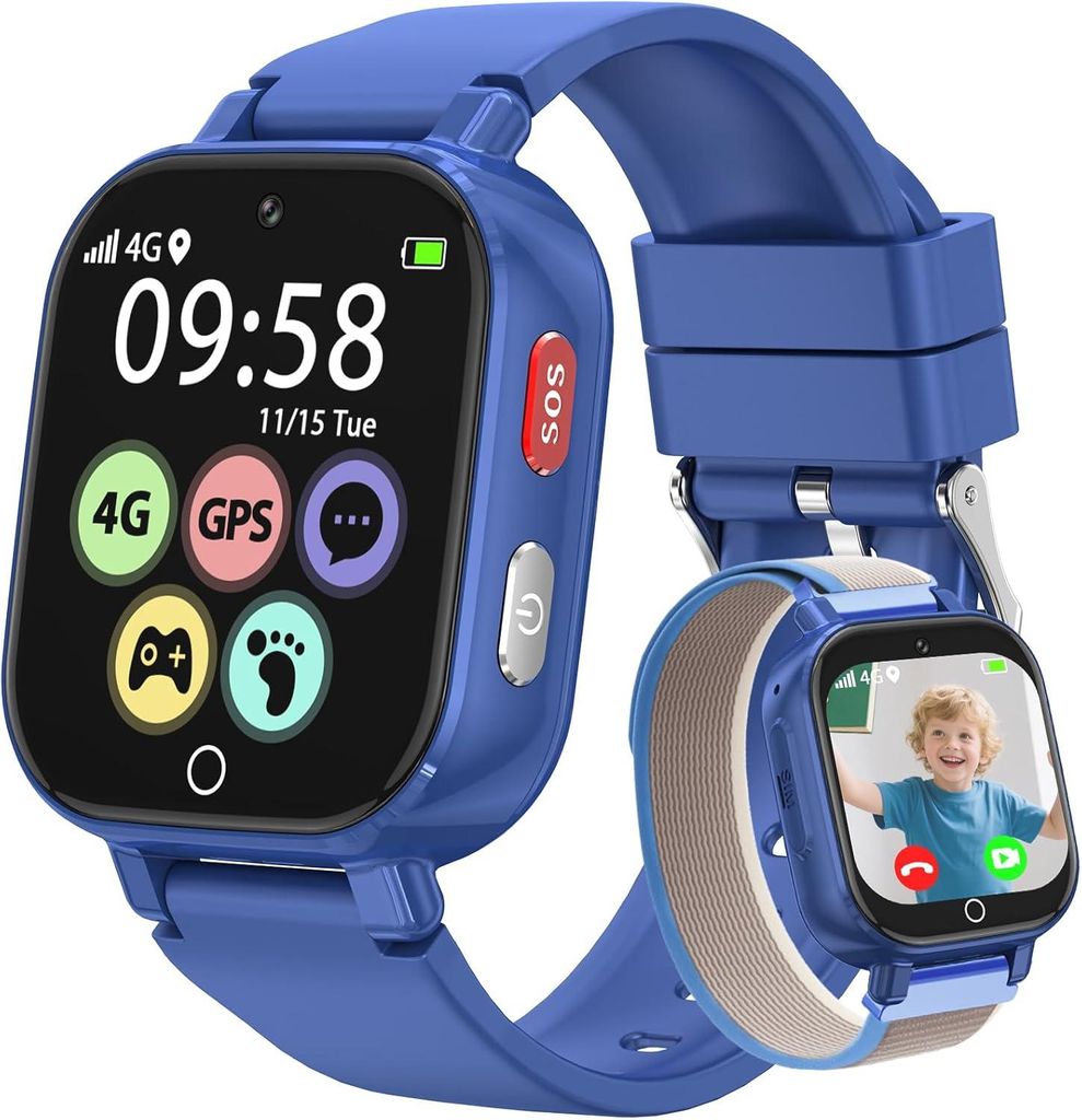 Alutoria Smartwatch für Kinder-Uhr mit GPS und Telefon 4G Videoanrufen Sprachchat Schrittzähler Kamera SOS Schulmodus Wecker–Uhr für Mädchen ...