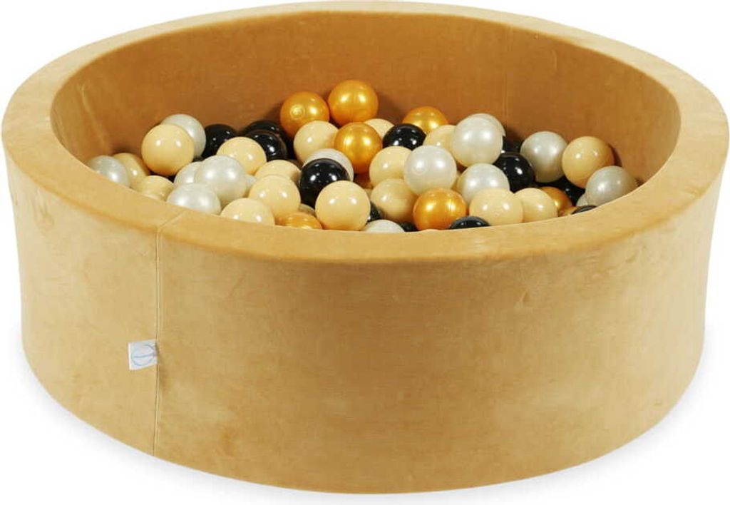 Bällebad 90x30 Samtig weich Carmel – Mit 200 Bällen / Beige, Hellgold, Gold, Schwarz