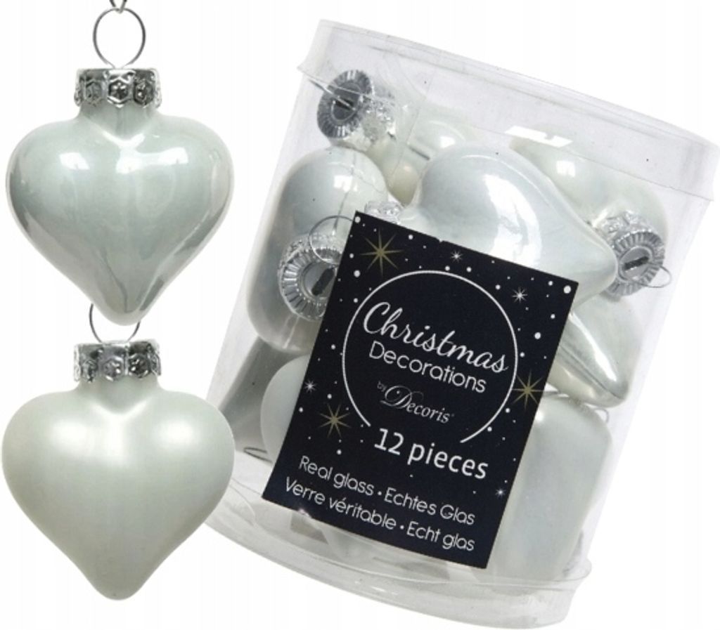 Silberne Christbaumkugeln Glasherzen 12er Set 4,5 cm Produktbild 