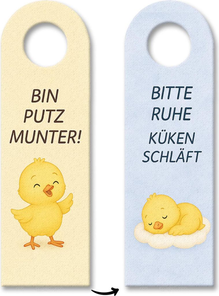 Küken Putz munter! Ruhe Küken schläft Türhänger 10er Set fürs Kinderzimmer