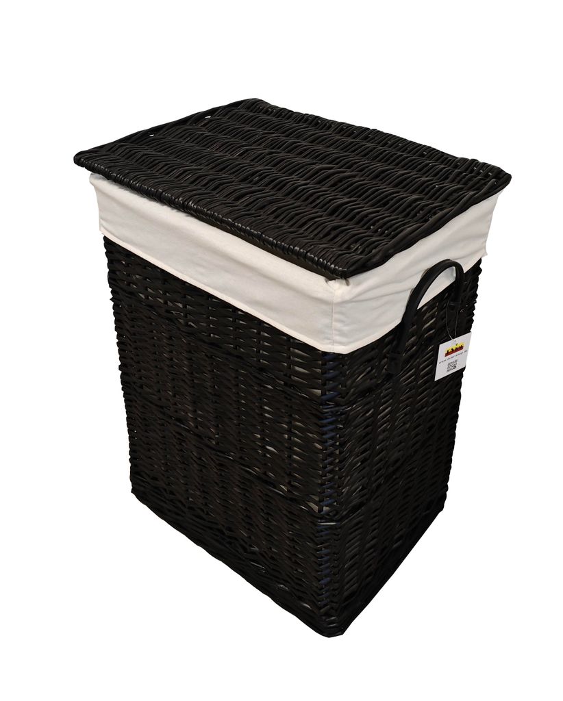 Wäschekorb Wäschetonnen Wäschetruhe Weide schwarz rechteckig Bezug Deckel BxTxH 32x24x48cm