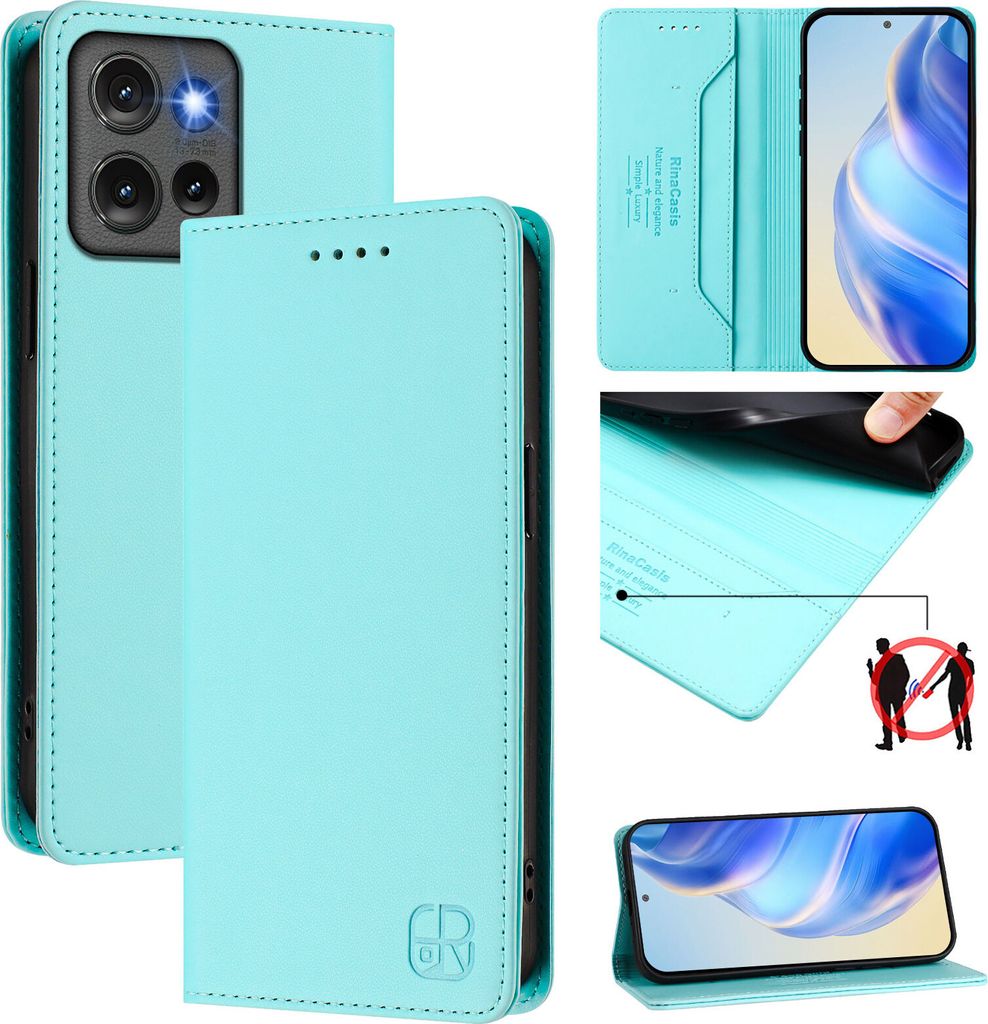 Lederhülle für Motorola Edge 50 Hülle Flip Brieftasche Kartenfächern Ständer Schutzhülle Türkis
