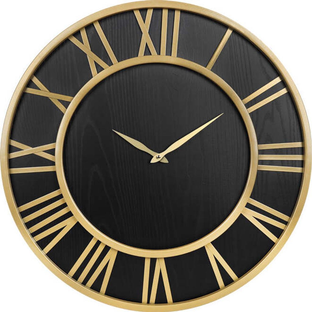 SensaHome Wanduhr Athen – große Uhr – Industrie-Stil – mit römischen Ziffern – Ø60 cm – Schwarz/Gold