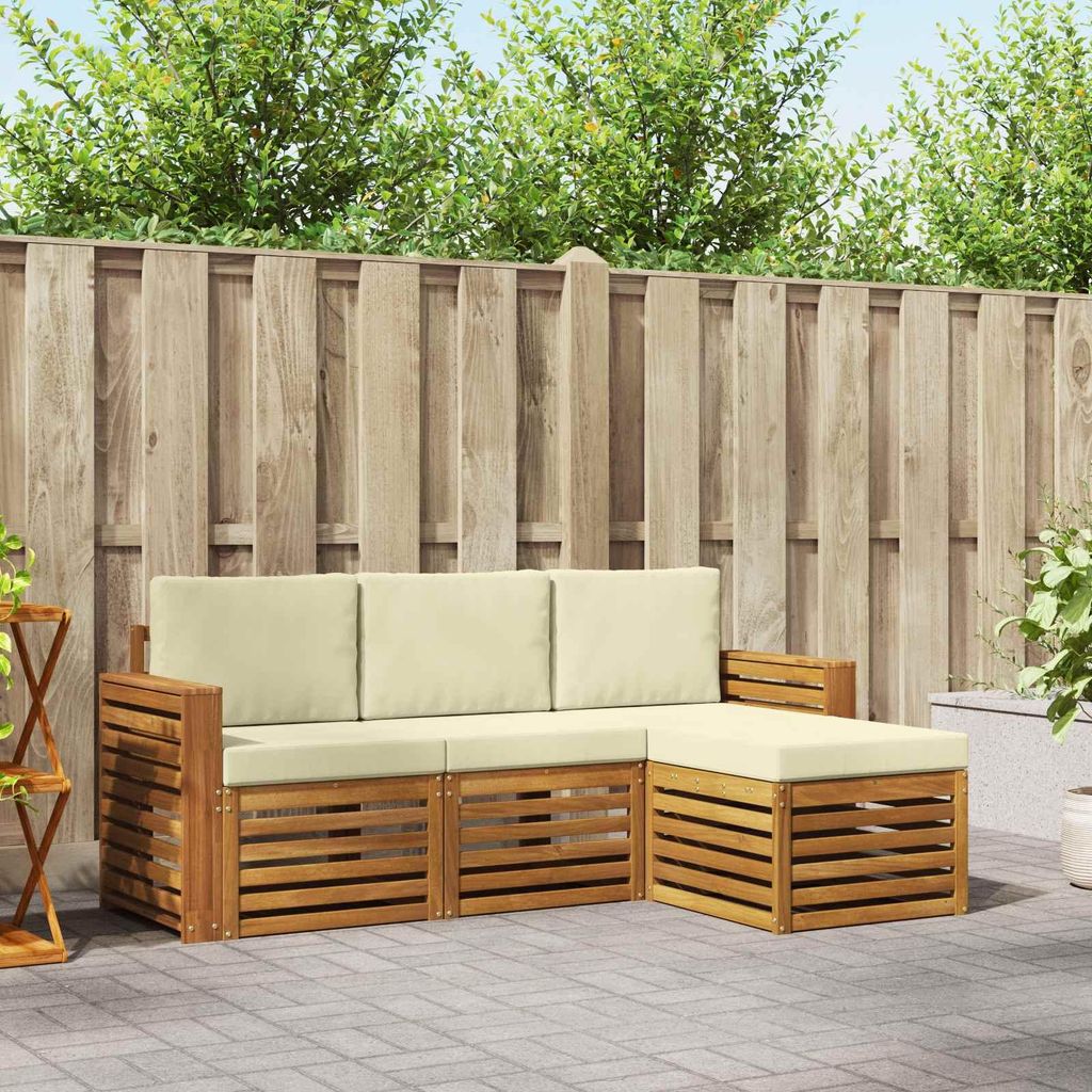 "Neues Produkt" Sofagarnituren - CLORIS - Terrassen-Sofa - 4 pcs - Natur und Creme Massivholz Akazie - Modern Gartensofas V1840