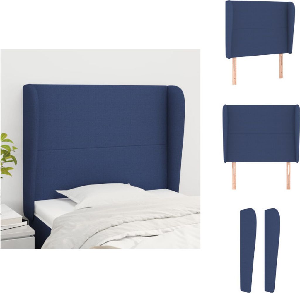 vidaXL Kopfteil mit Ohren Blau 103x23x118/128 cm Stoff - Kopf- & Fußenden