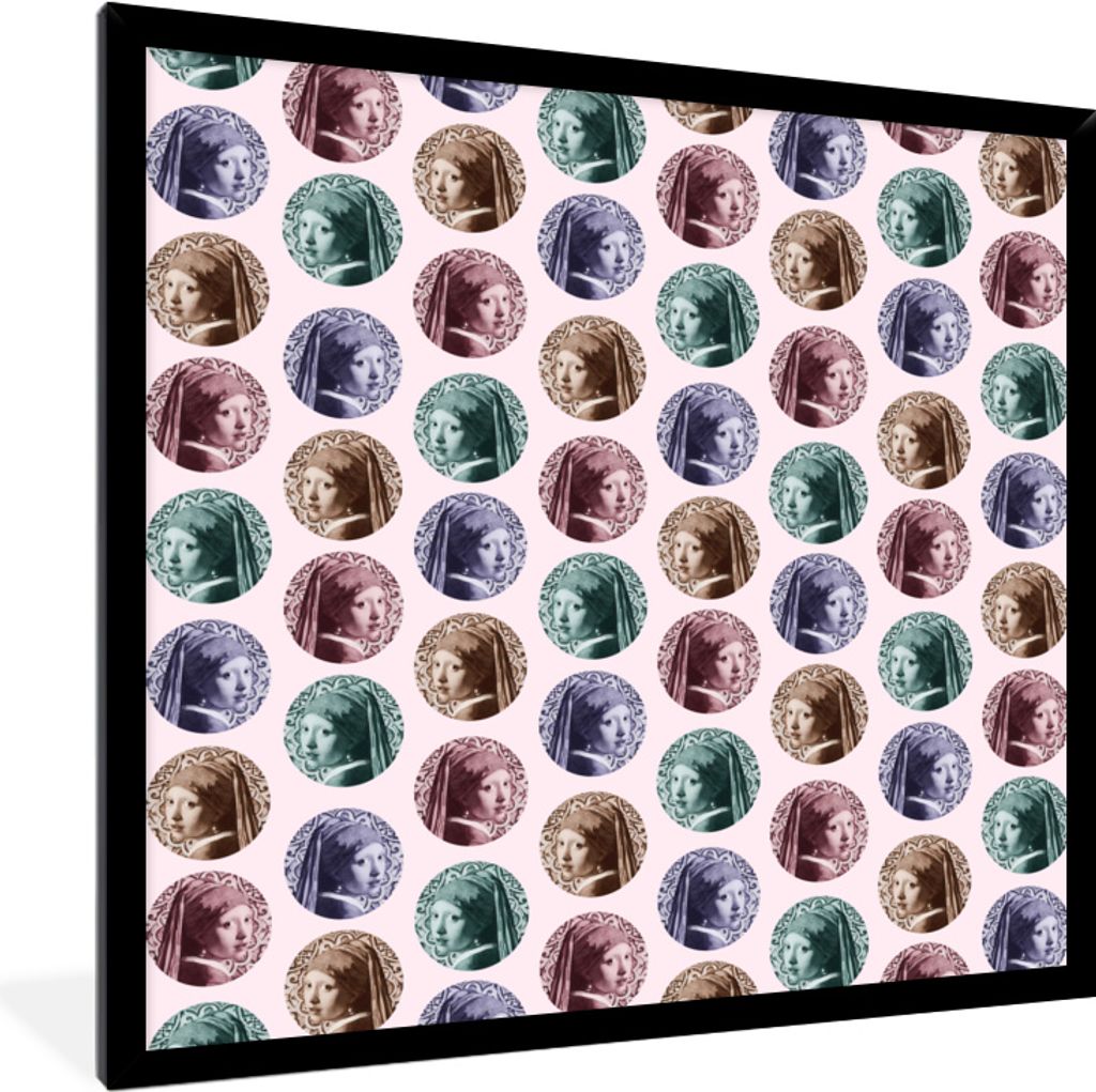 MuchoWow MuchoWow Gerahmtes Poster Girl with a Pearl Earring - Muster - Farben 40x40 cm - Poster mit zchwarzem Bilderrahmen - Mit Rahmen - Wand...