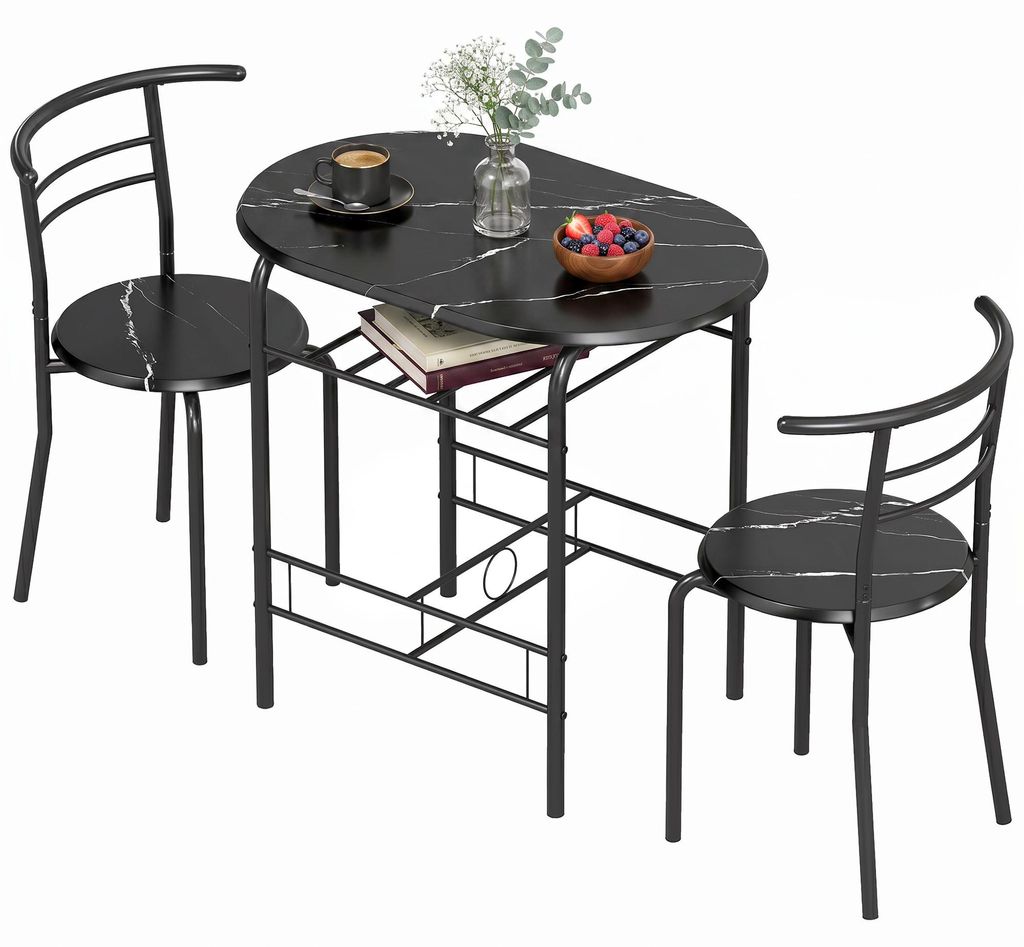 HOMCOM 3-delige eethoek: eettafel met 2 stoelen en een Productafbeelding 