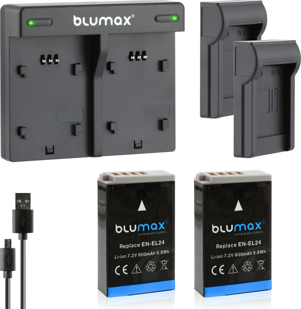 2x Akku + Lader für Nikon EN-EL24 1 J5, DL18-50 f/1.8-2.8, DL24-85 800 mAh