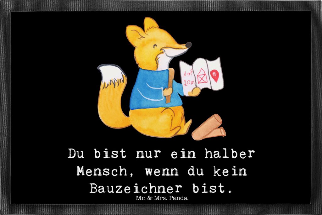 Mr. & Mrs. Panda fußmatte Bauzeichner Herz 40 x 60 cm - Schwarz - Geschenk, Schuhabstreifer, Gummimatte, Schmutzmatte, Schmutzfangmatte, Vorleger