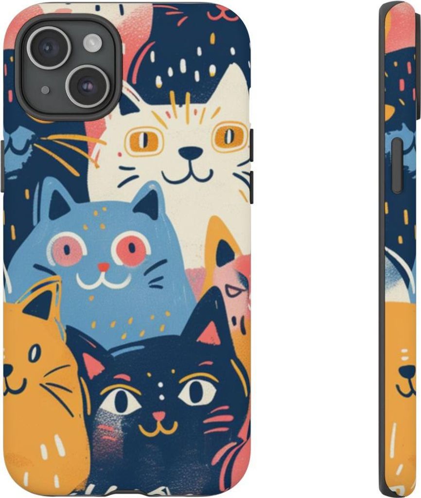 Bunte Katzenmuster-Illustration – Hülle Kompatibel mit iPhone 15 Plus