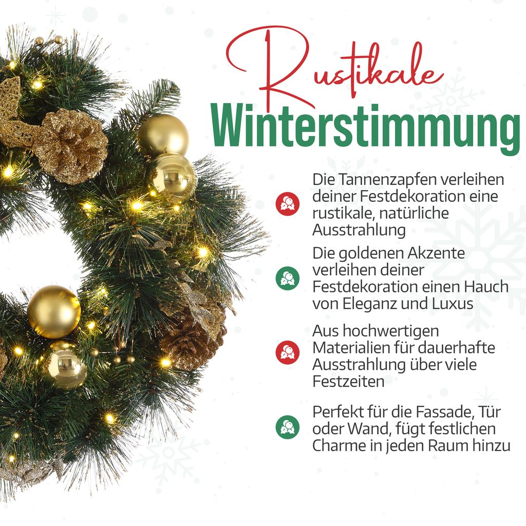 MeisterHome ® Künstlicher Weihnachtskranz Adventskranz für Produktbild 6