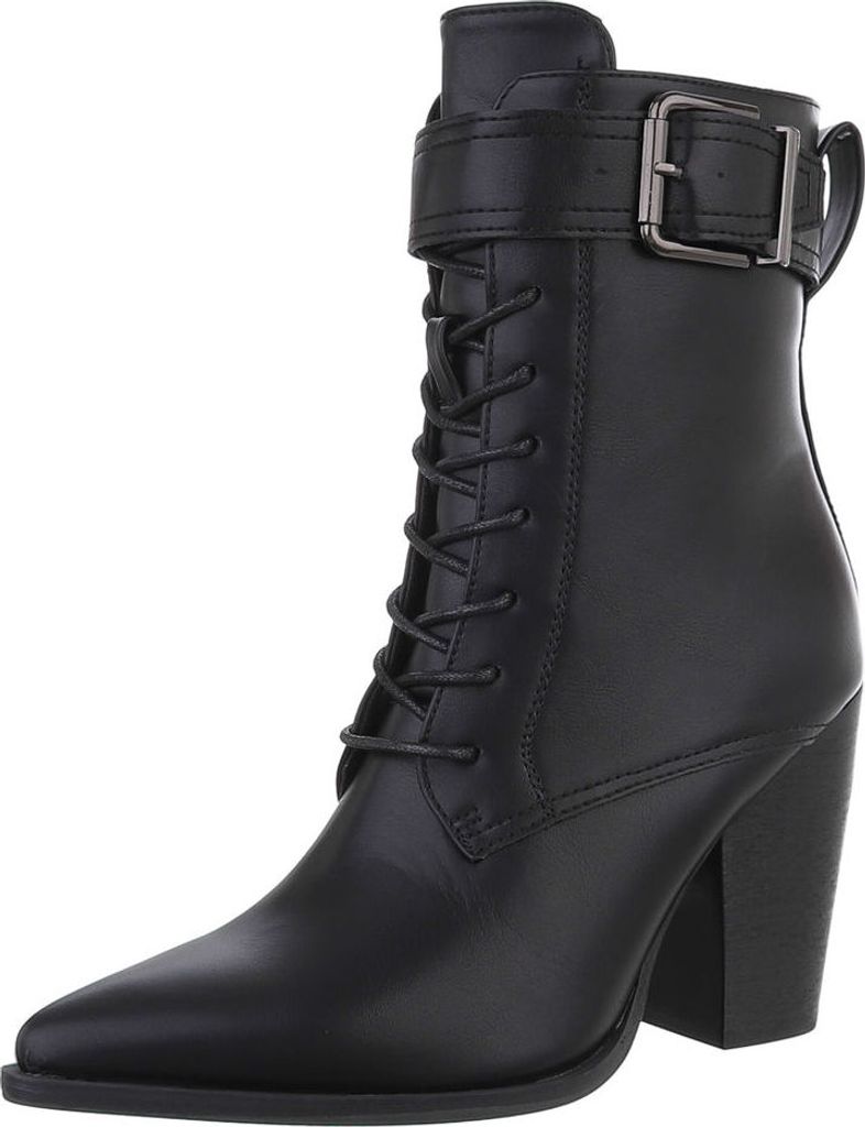 Ital-Design Damen Stiefeletten High-Heel Stiefeletten Leicht gefüttert Lederoptik Schnürstiefeletten 87740239 Schwarz Gr. 40