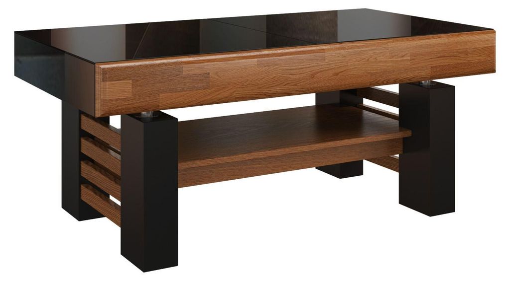 Wohnzimmertisch Eiche teilmassiv Farbe: Walnuss / Schwarz 52x120x70 cm