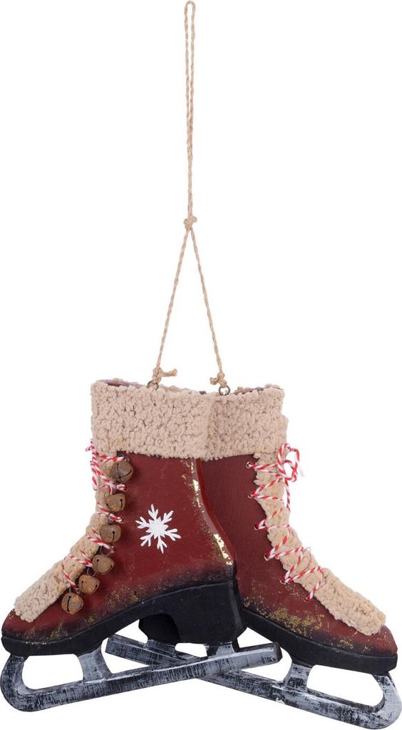 2x Schlittschuhe aus Holz Deko zum Hängen weinrot 22cm