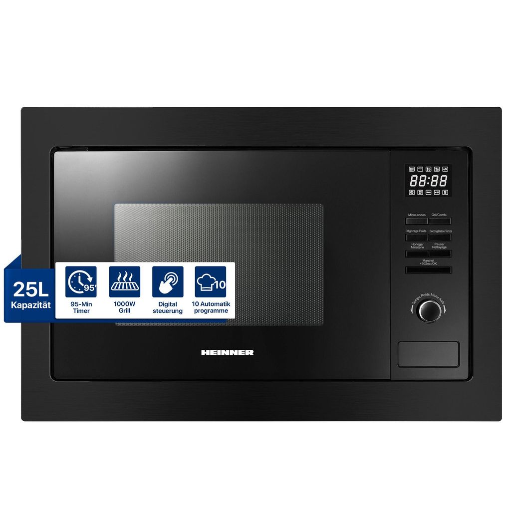 Heinner HMW-MDBI25GDBK Einbau-Mikrowelle 25L, 900W, Grill Produktbild 