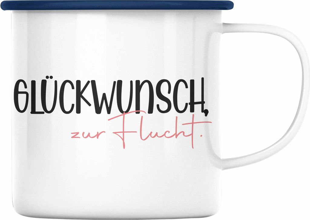Trendation - Jobwechsel Emaille Tasse Geschenk Kollegin Kollege Lustig Abschiedsgeschenk Spruch Glückwunsch Zur Flucht Abschied (Blau)
