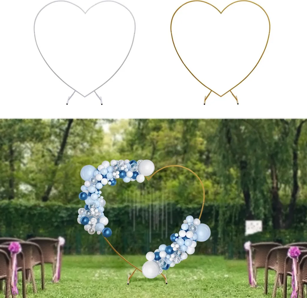 Arche de mariage dorée métallique en cœur robuste pour décors floraux M - 5