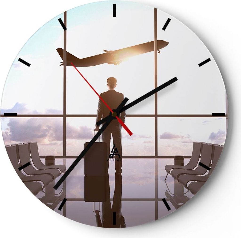 Wanduhr - Rund - Glasuhr - Flughafen Halle Architektur Glas - 40x40cm - Schleichendes Uhrwerk - Lautlos - zum Aufhängen bereit - Dekoration Modern...