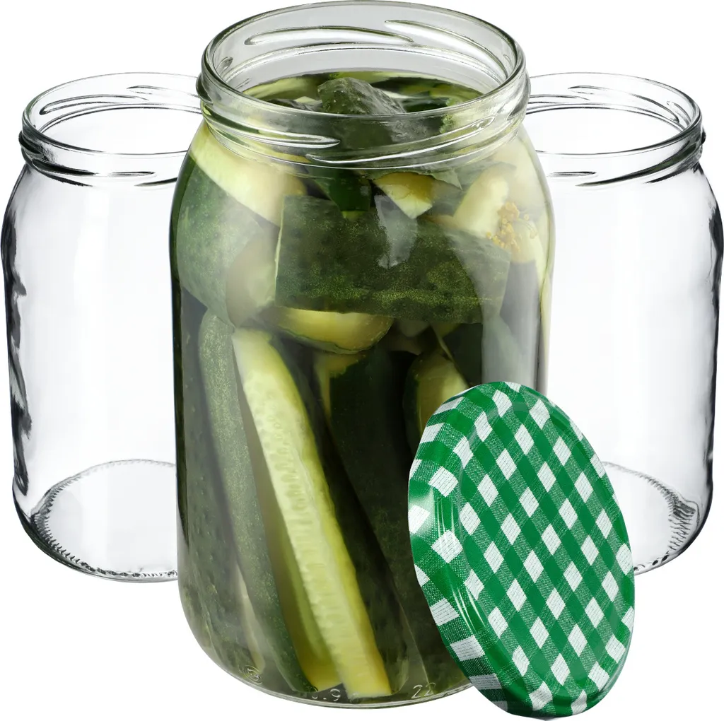 KADAX barattoli per conserve 900 ml, barattoli per conserve con coperchio a vite, barattoli per conserve utilizzabili come barattoli per marmellata, barattoli per la conservazione, barattoli per conserve (24 pezzi, verde a scacchi)