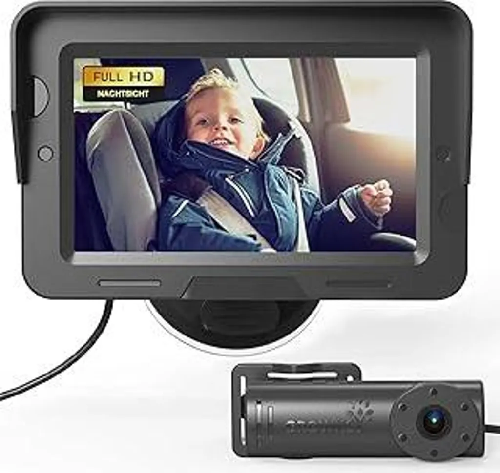 GROWNSY Telecamera per auto con visione notturna e grandangolo, 4,3 HD Specchio per auto Seggiolino posteriore, specchio per auto Seggiolino per sedile posteriore USB Plug&Play, facile da installare