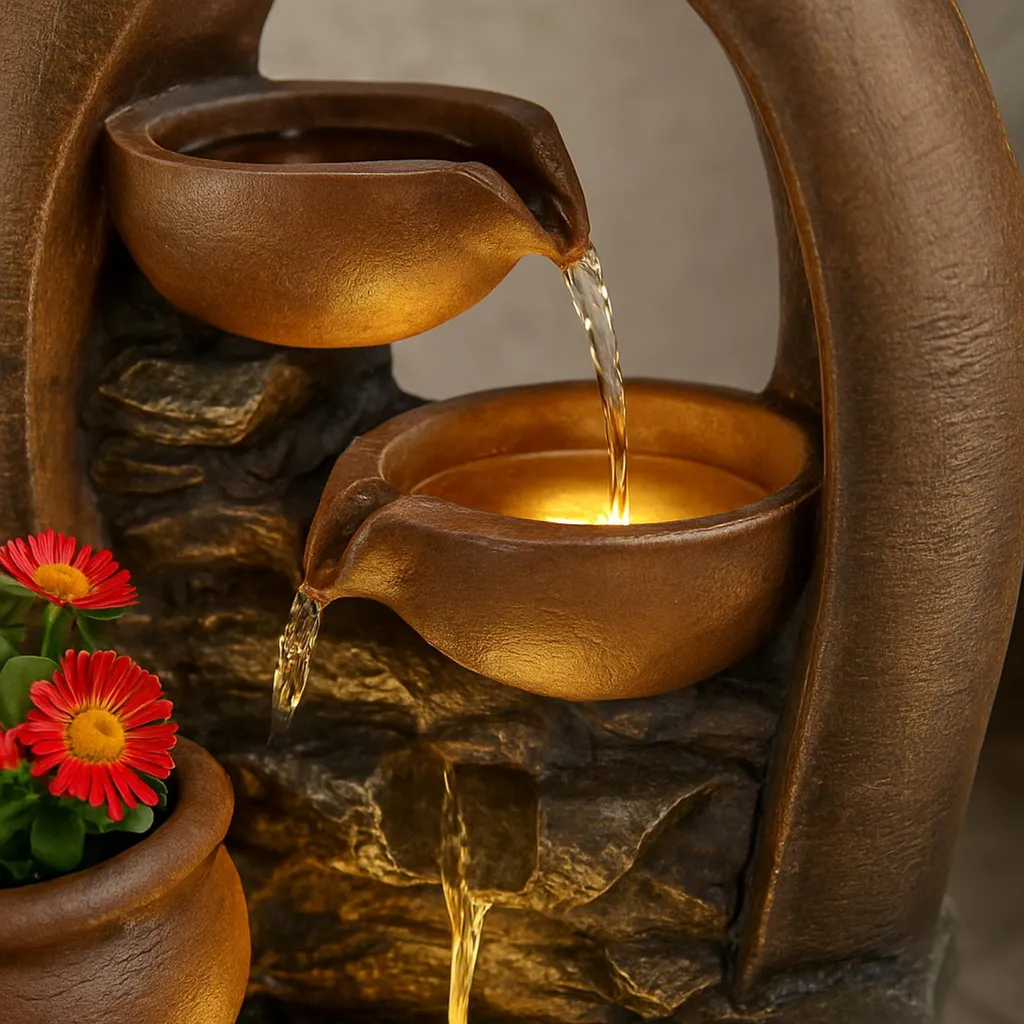 Jeu d'eau extérieur Amphore 50cm LED avec circuit fermé et pot de fleurs - 3