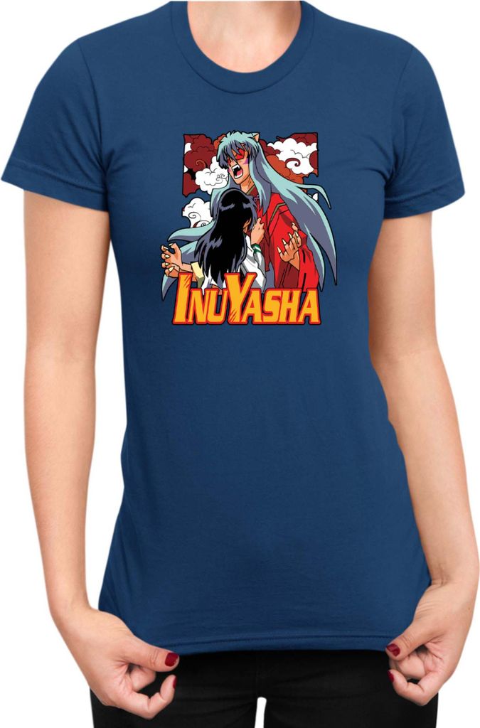 Damen T-Shirt Japan Manga Anime Comics Animation Inuyasha, Lady 2XL / Dunkelblau