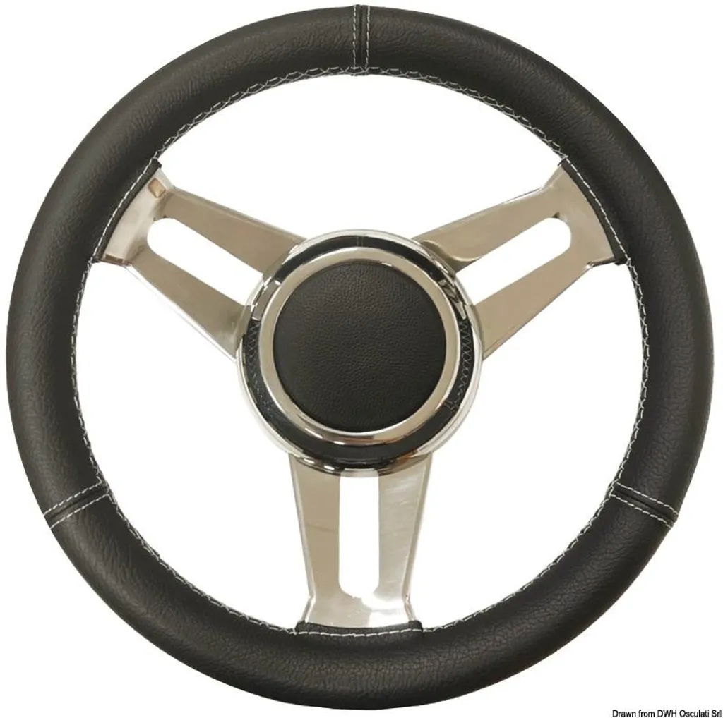 Volant en cuir noir et inox Ø 350 mm Osculati 45.125.01 pour bateau