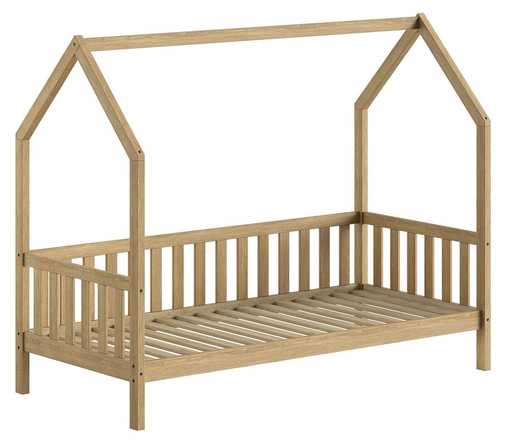 Hausbett Kandace 90x200 Eiche massiv natur mit Dachaufbau