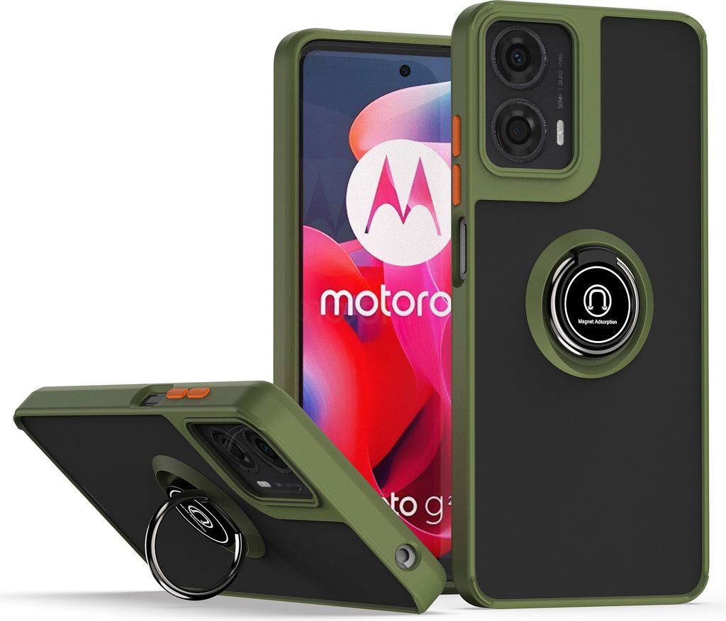 Hülle für Motorola Moto G24 / G04 Ring Halter Ständer Matte Transluzent TPU Bumper Stoßfest Schutzhülle Grün