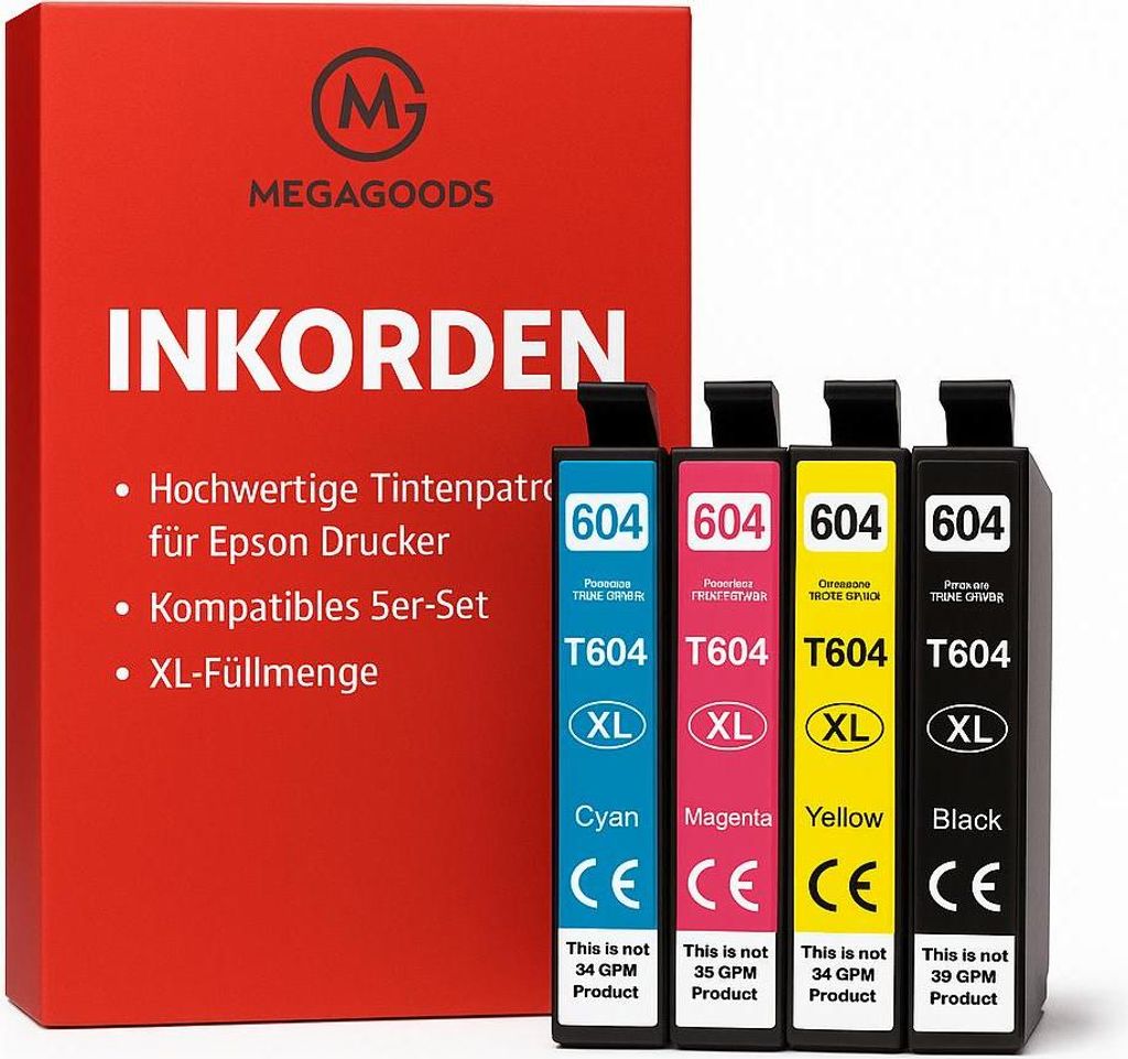 Druckerpatrone 604XL für Epson XP WF Serie, kompatibel, 5er-Set DE.