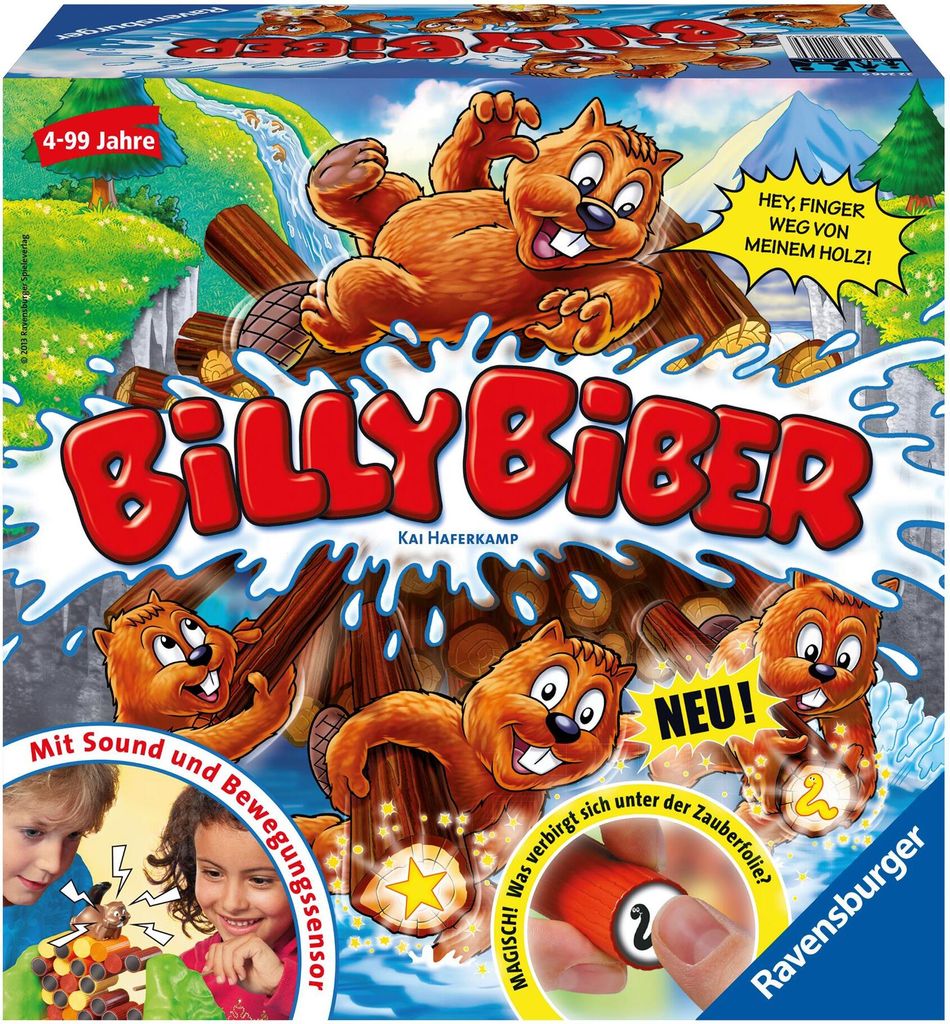 Ravensburger RAV Billy Biber 22246 - 1 Spielfigur Billy Biber, 42 Baumstämme, 42 Zauberfolien- Aufkleber, Holzstab