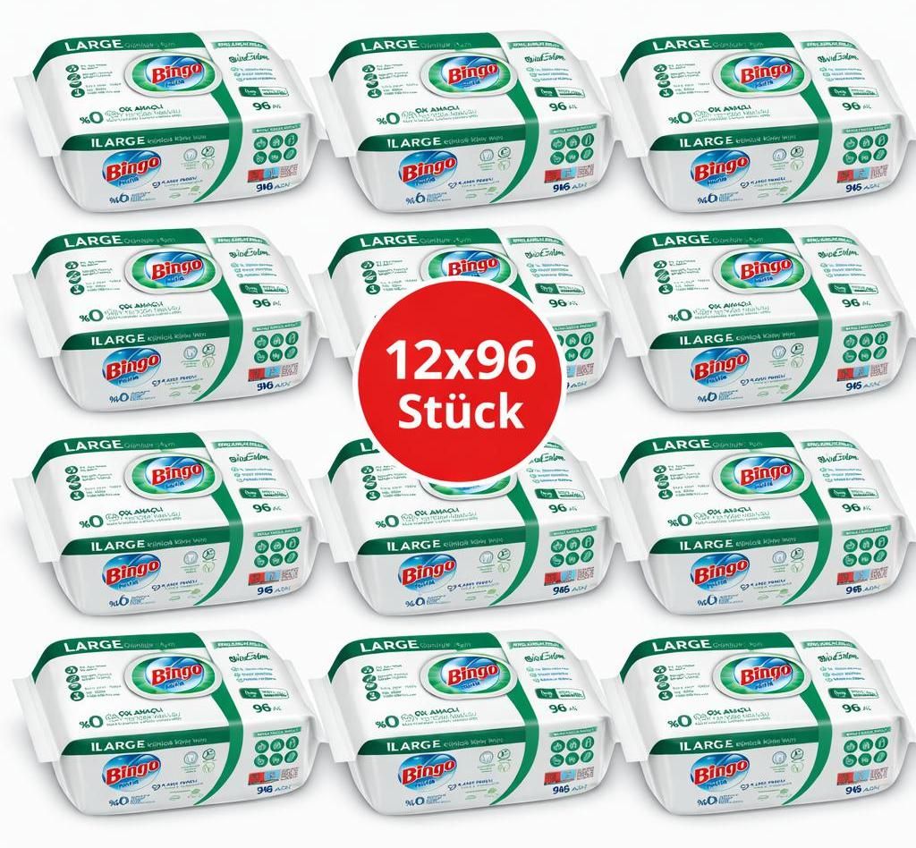 Bingo Feuchttücher Grün 12x96 Blatt – Frische Brise – Großpackung Reinigungstücher