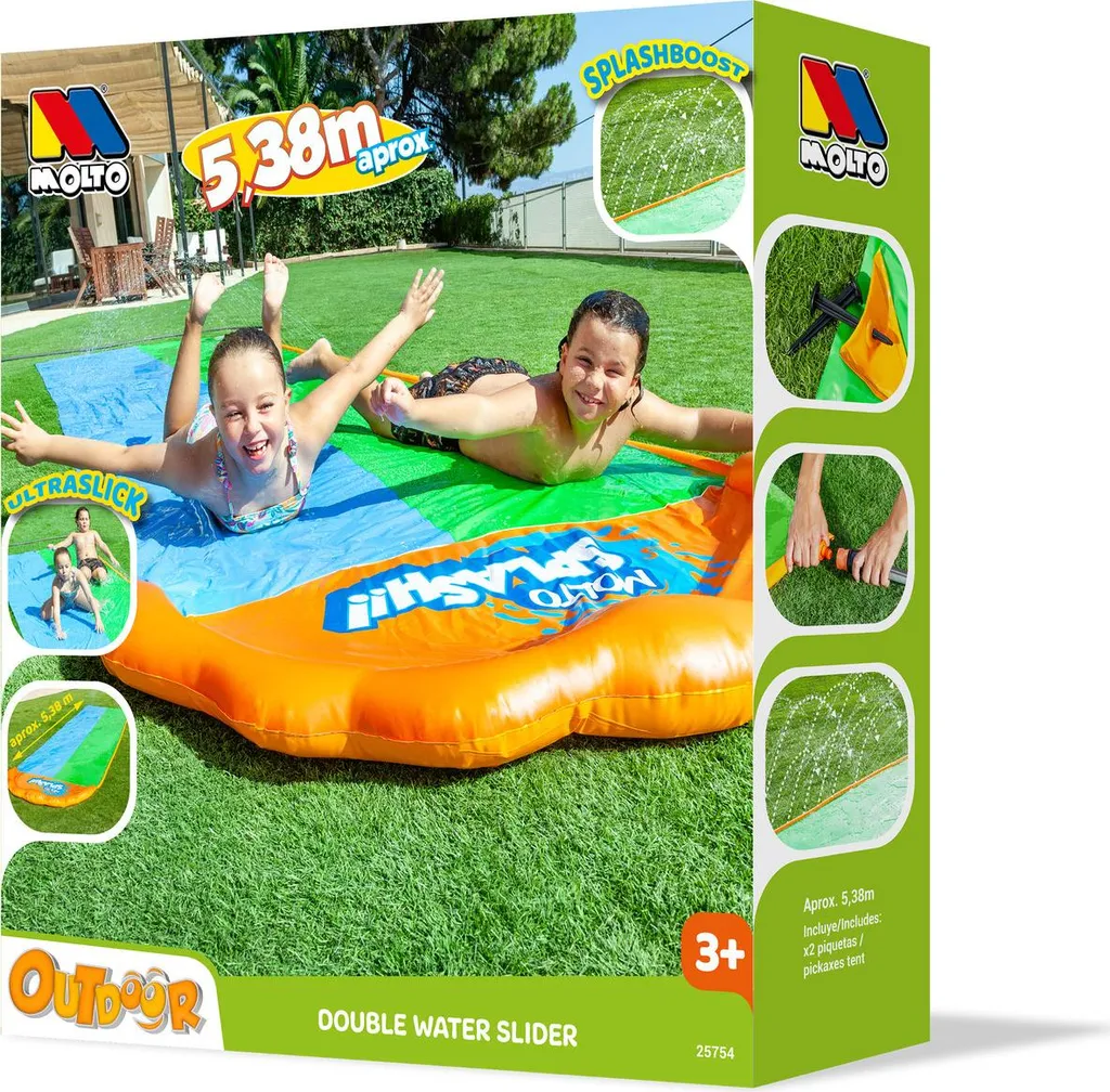 Jeu d'eau extérieur enfant toboggan double piste 5,38 m SplashBoost