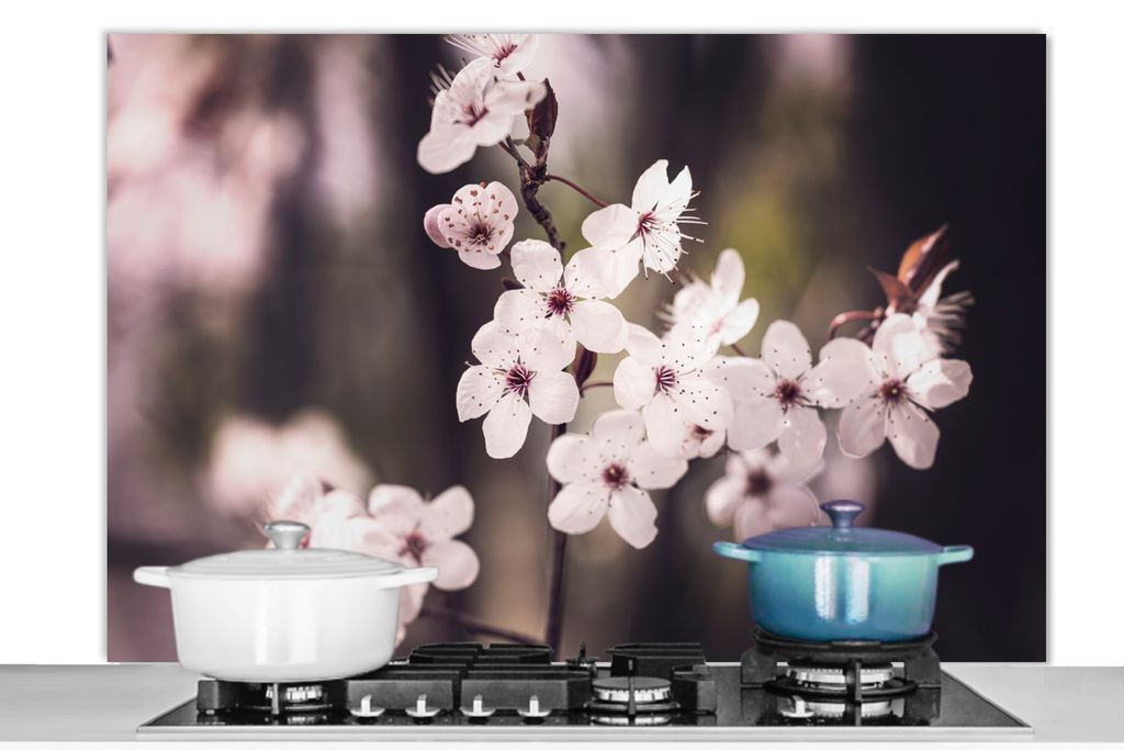 KitchenYeah Spritzschutz Küche - Küchenrückwand - Wandschutz für Herd und Spüle - Blumen - Weiß - Natur - Pflanze - Blüte 120x80 - Alu-Dib...