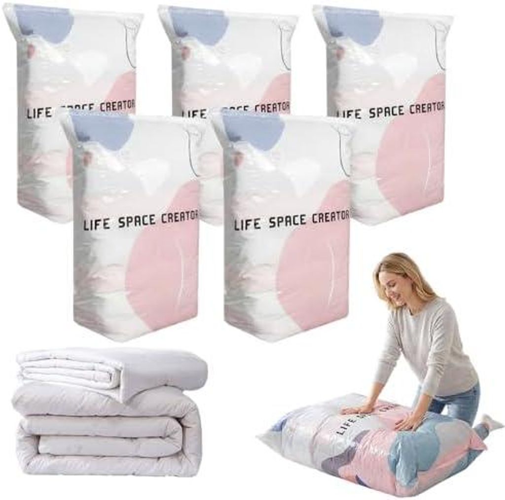 No-Pump Large Vacuum Storage Compression Bags, 2026 New Vacuum Storage Bags, Luftdichte Kompressionsbeutel für Kleidung Kissen Bettdecken Decke (5...