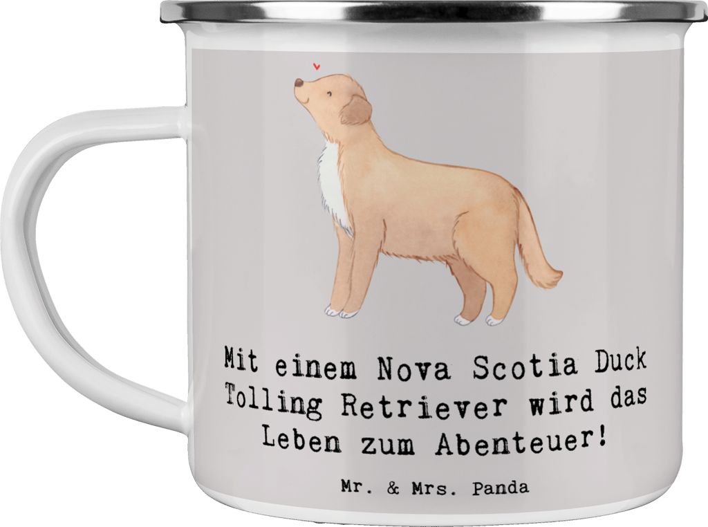 Mr. & Mrs. Panda Kaffeepott Nova Scotia Duck Abenteuer - Grau Pastell - Geschenk, Haferl, intelligenter Hund, Emaille Becher, Leben, Intelligenz, T...