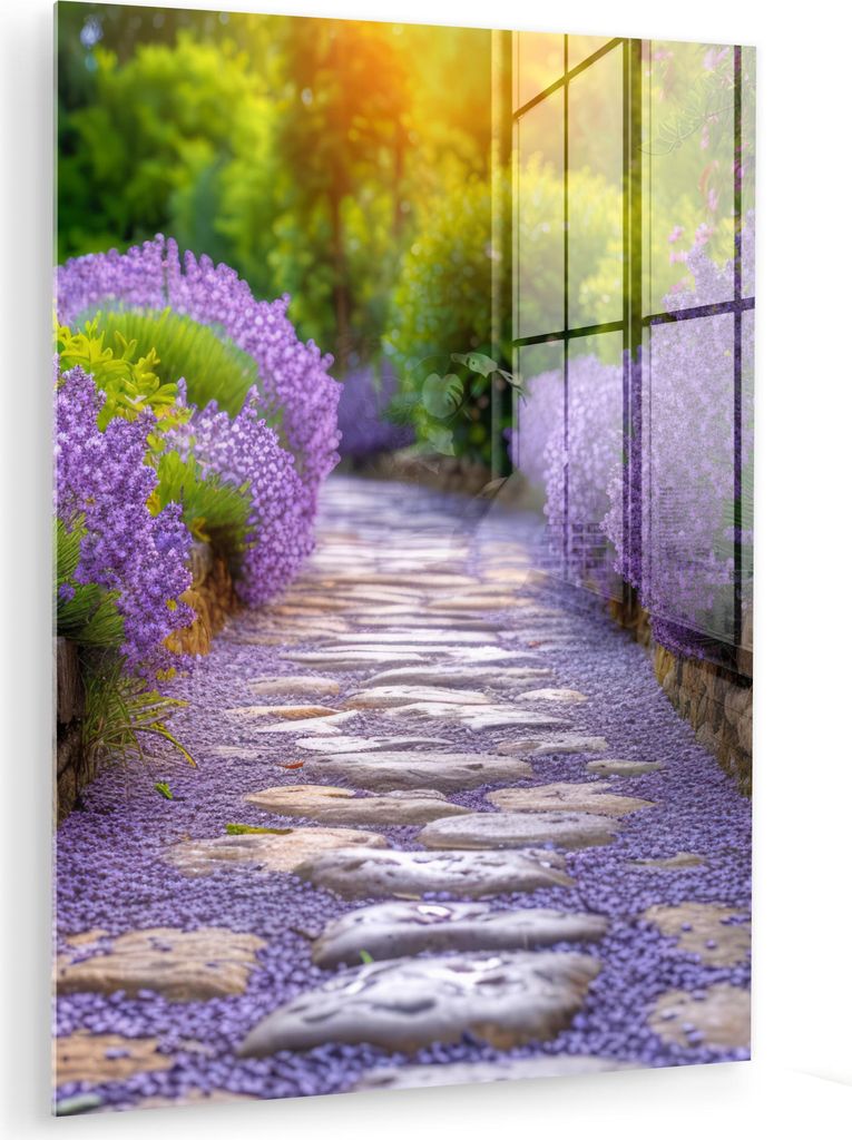 MuchoWow Glasbilder - Bilder auf Wandbild - Foto auf Glas Blumen - Kröte - Lavendel - Garten 30x40 cm Wanddekoration aus Glas - Acrylglasbild - Ac...