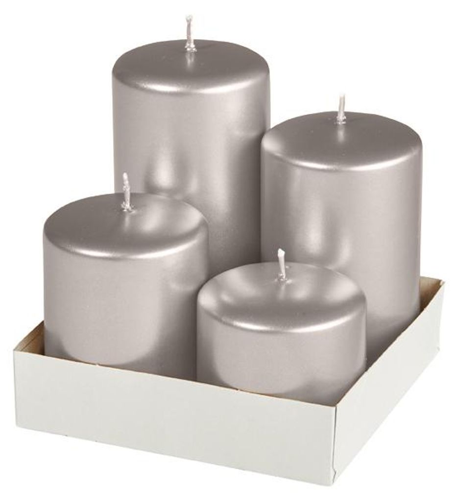 Adventset Stumpenkerzen Metallic Matt Stein Ø 60 mm, 4 Stück