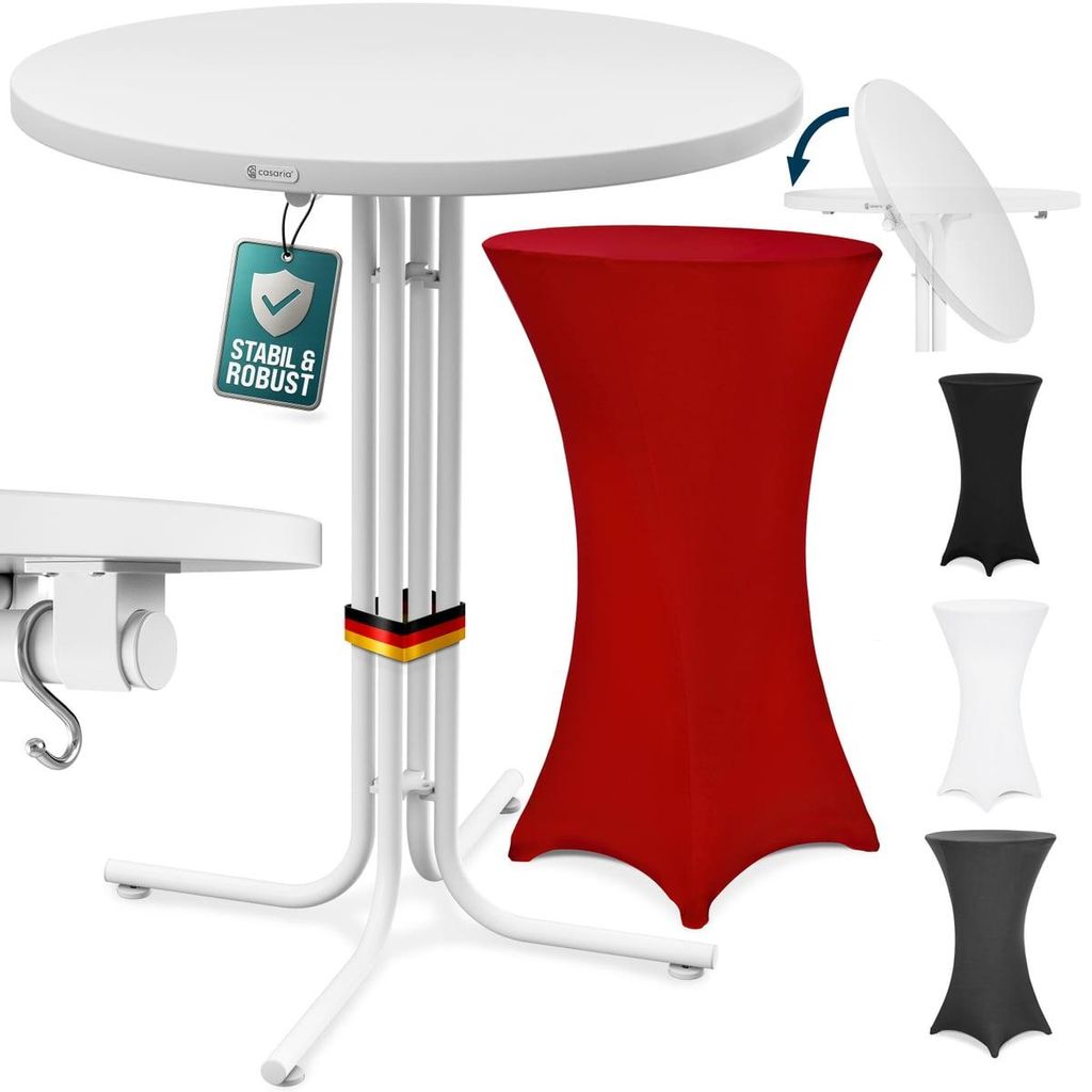CASARIA Stehtisch Weiß 80cm inkl. Husse Bordeaux-Rot Produktbild 