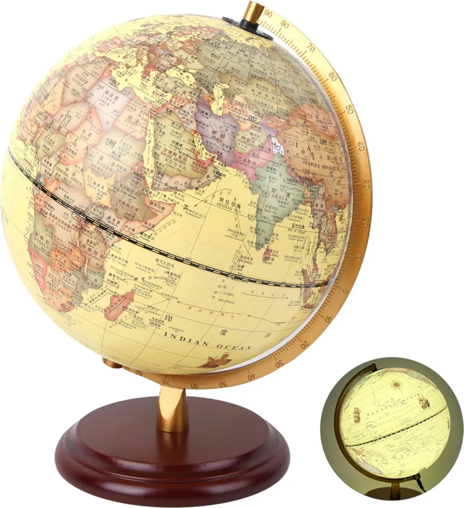 Mappemonde Interactive Lumineuse 25 cm - Globe Éducatif Style Antiquité