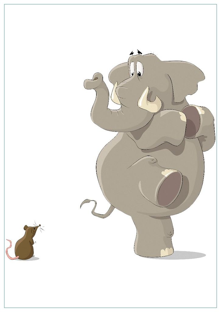 Wallario Premium Glasbild, freischwebende Optik, kräftige Farben, Größe 100 x 70 cm Motiv Elefant erschrickt vor Maus