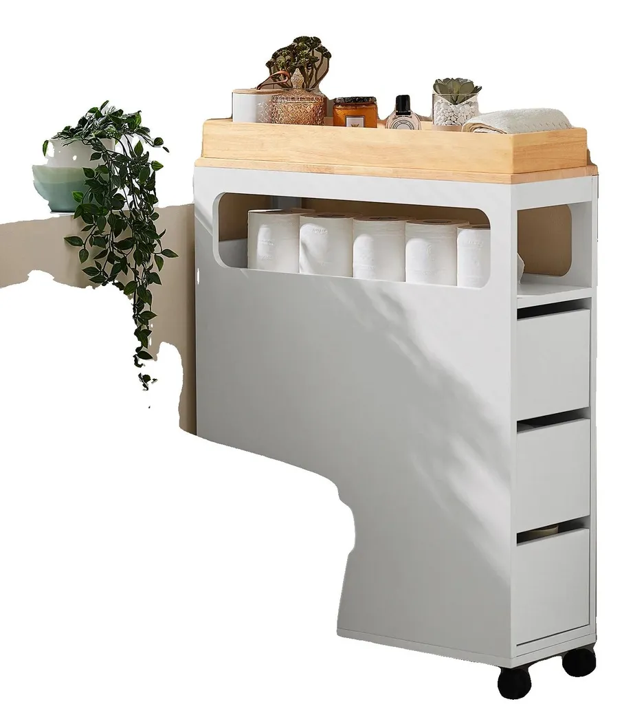 Rangement salle de bain blanc pour petits appartements, meuble étroit
